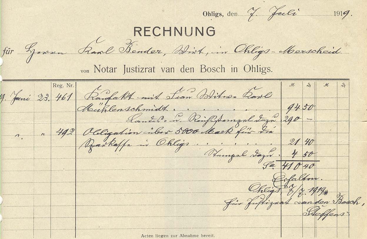 Notar Rechnung 1919